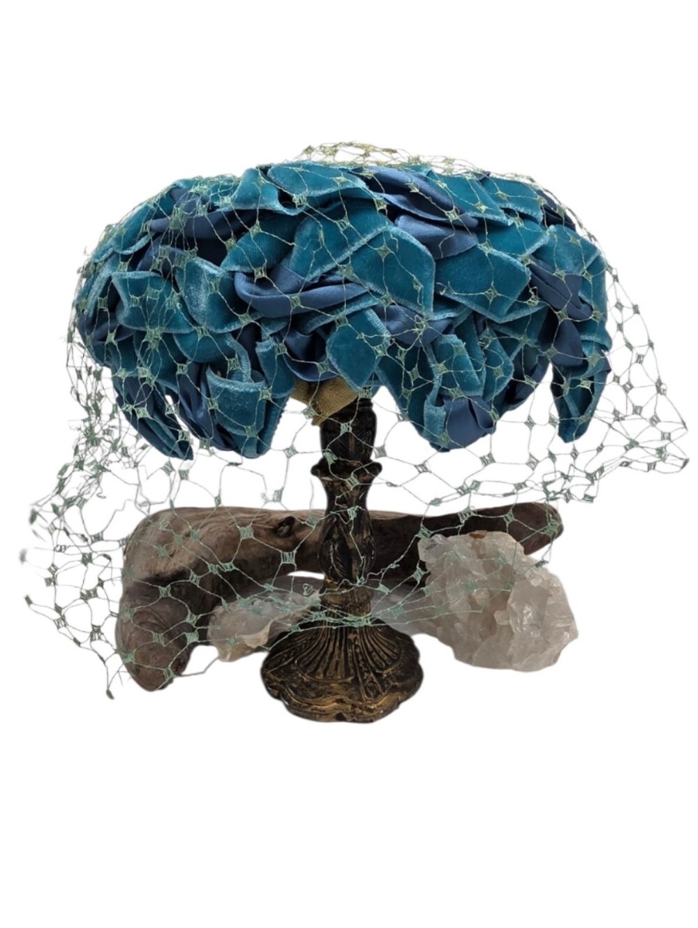 Vintage Maxine Hats Teal Birdcage Veil Cocktail Hat Union Made USA 1950s 1960s